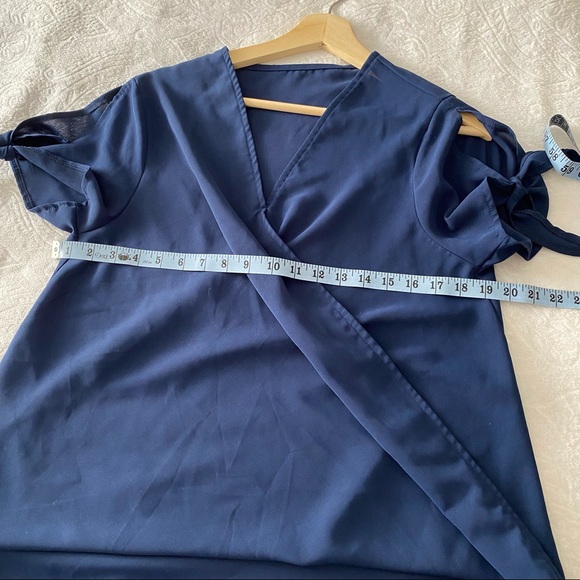 Dark Blue Tied Sleeve Surplice Blouse - Picture 2 of 8